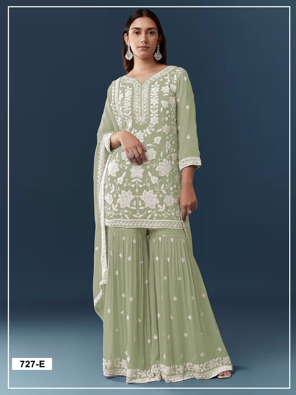 women’s semi-stitched chiffon georgette suit material with viscose thread, zari & khatli work | designer embroidered dress material