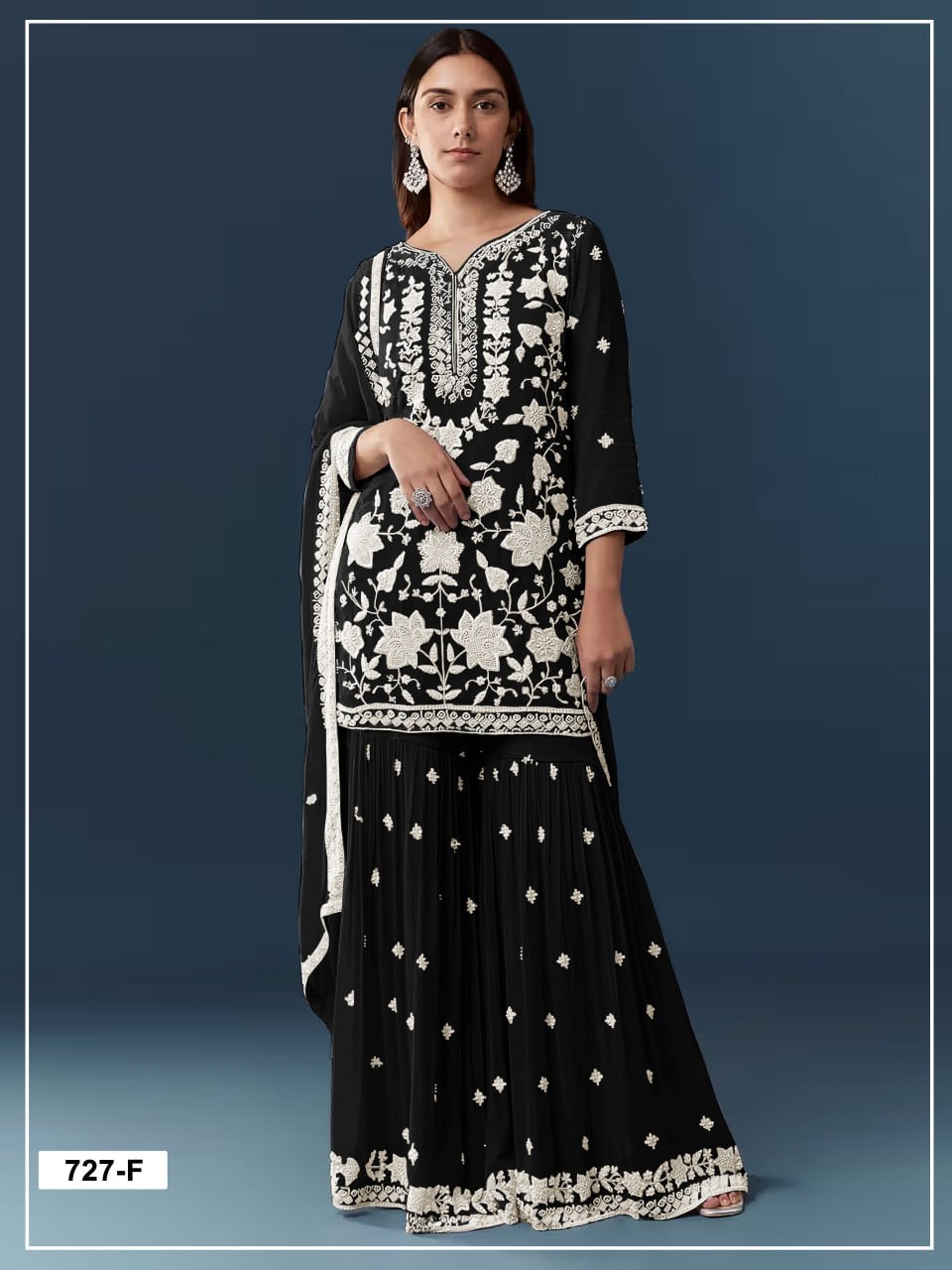 women’s semi-stitched chiffon georgette suit material with viscose thread, zari & khatli work | designer embroidered dress material
