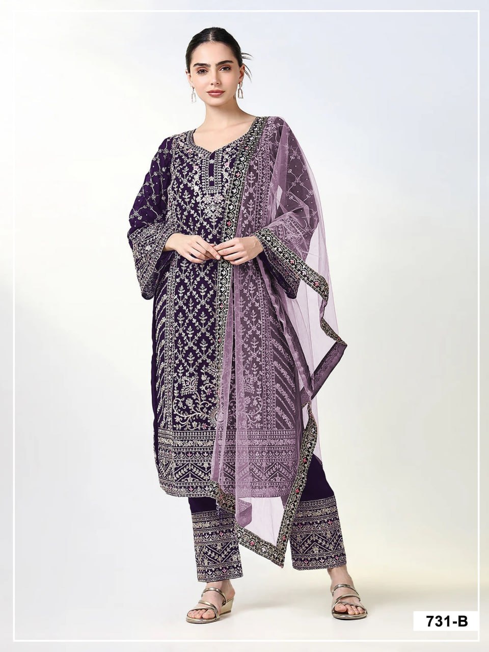 women’s semi-stitched blooming georgette designer suit material with cording zari & sequence work | butterfly net dupatta