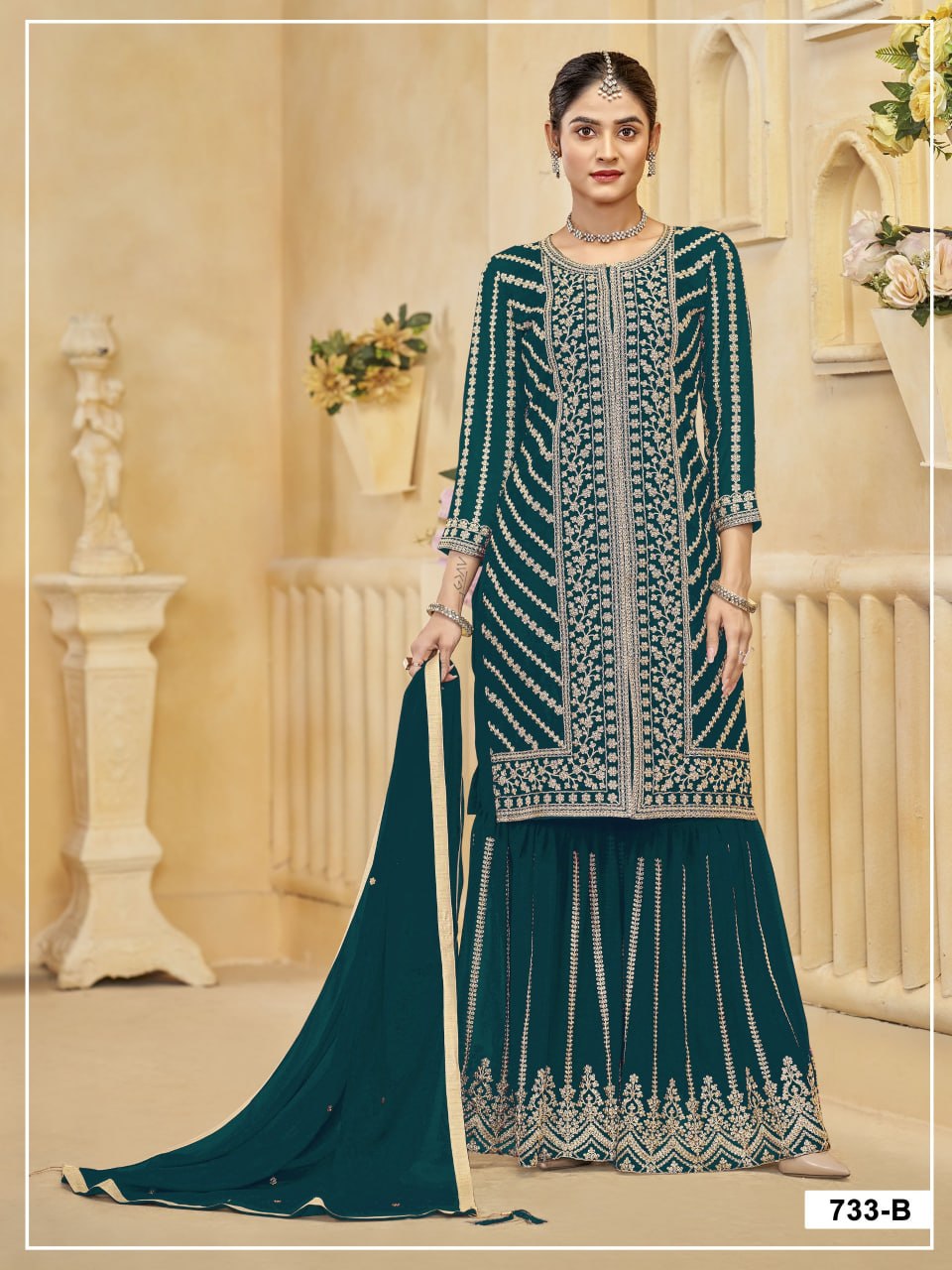 women’s semi-stitched blooming georgette suit material with cording zari & sequence work | designer dress material with dupatta