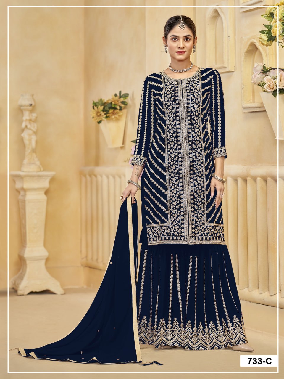 women’s semi-stitched blooming georgette suit material with cording zari & sequence work | designer dress material with dupatta