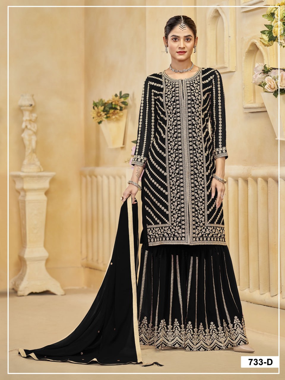 women’s semi-stitched blooming georgette suit material with cording zari & sequence work | designer dress material with dupatta