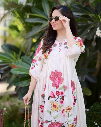 Women’s Rayon Maxi Gown with Embroidery Work | Summer Friendly Designer Long Ethnic Dress