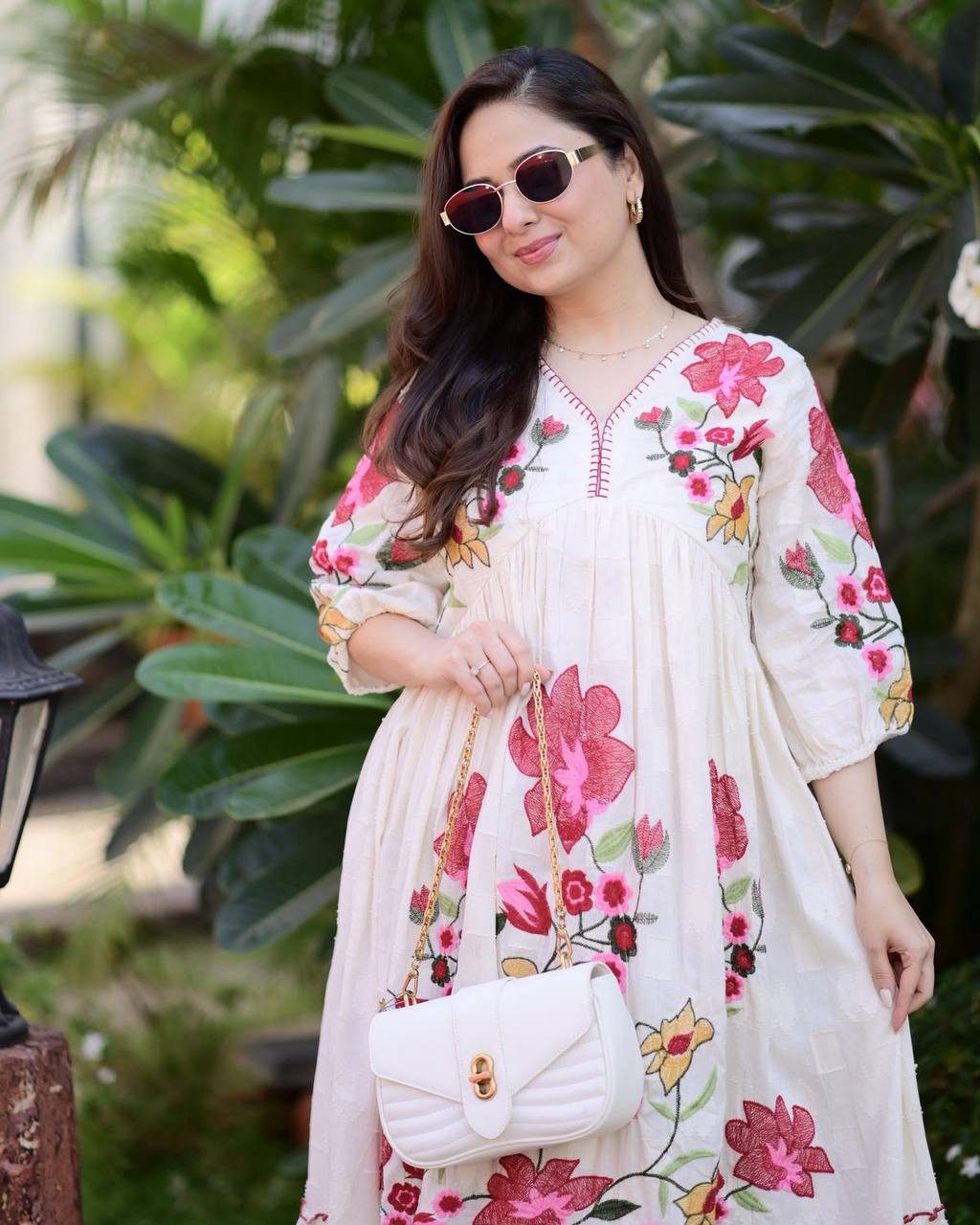 women’s rayon maxi gown with embroidery work | summer friendly designer long ethnic dress