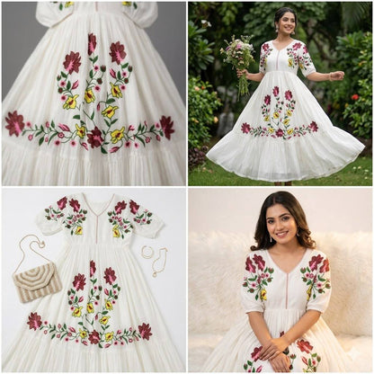 Women’s Rayon Maxi Gown with Embroidery Work | Summer Friendly Designer Long Ethnic Dress
