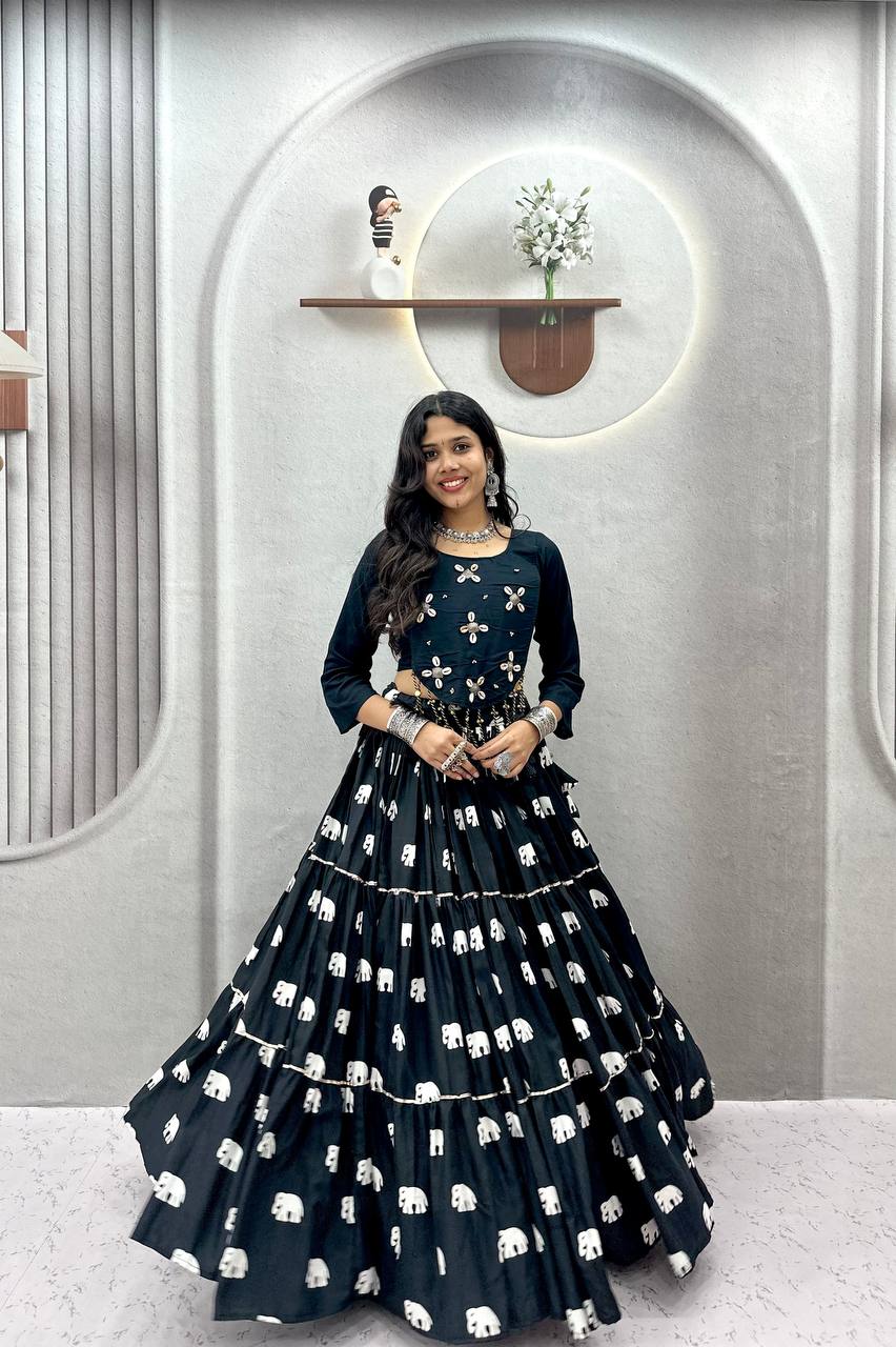 women’s navratri special pure cotton lehenga choli with hand kodi work | 9 meter flair traditional garba outfit