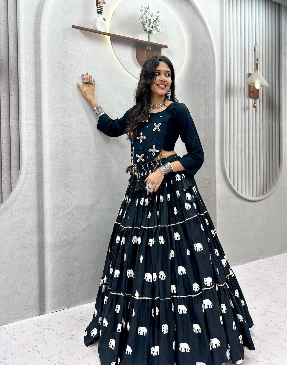 women’s navratri special pure cotton lehenga choli with hand kodi work | 9 meter flair traditional garba outfit