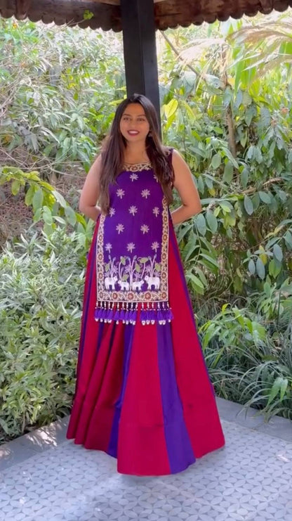 Women’s Navratri Special Vichitra Silk Lehenga Choli with Shrug | 6 Meter Flair Designer Festive Outfit