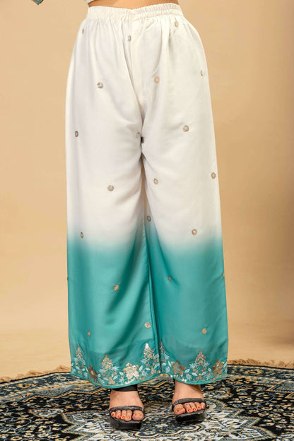 Women’s 3 Piece Star Georgette Kurti Palazzo Dupatta Set | Heavy Beads & Cut Dana Embroidery Work