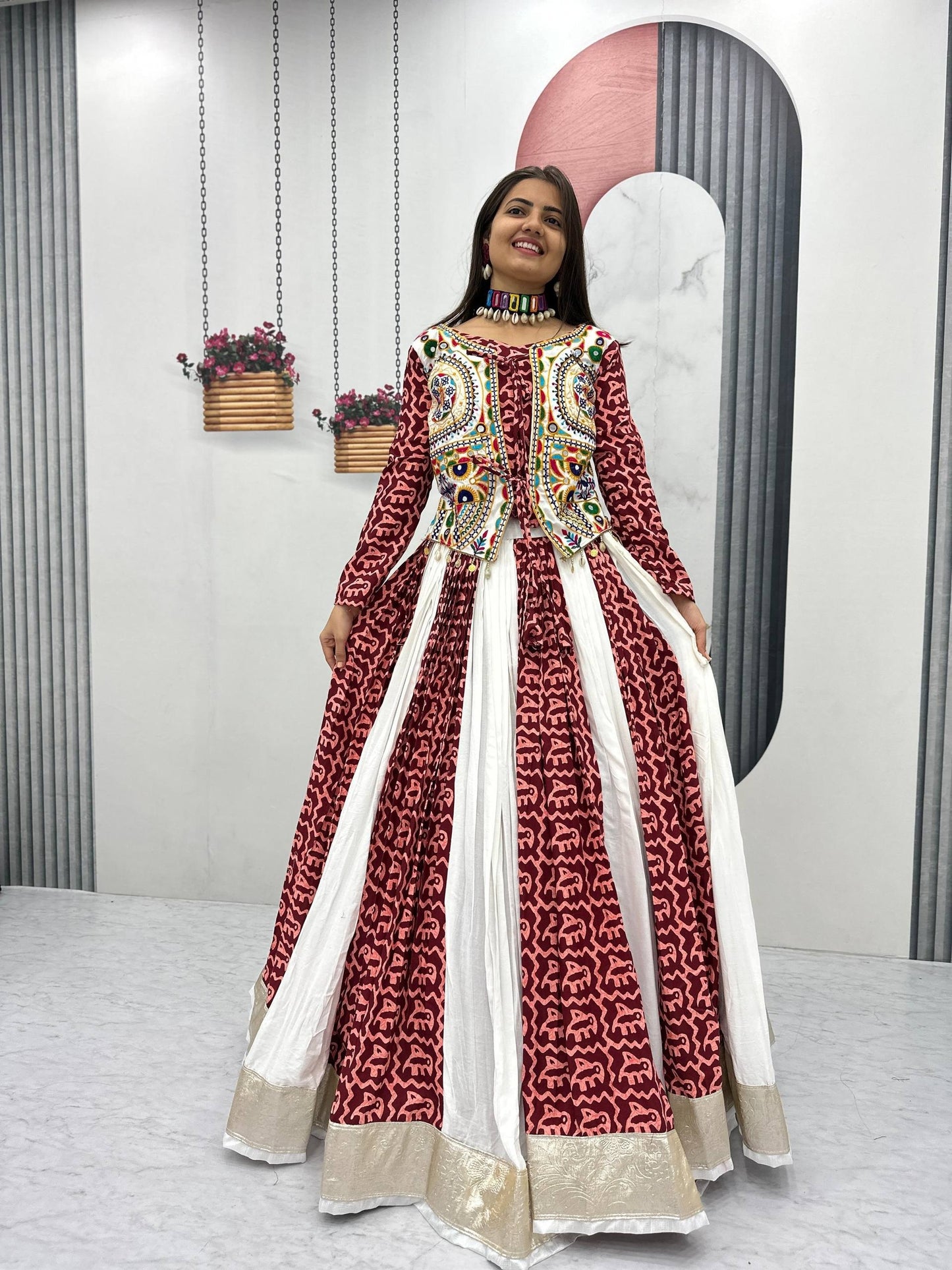 women’s navratri special pure cotton lehenga choli with gamathi work | 6 meter flair traditional garba outfit