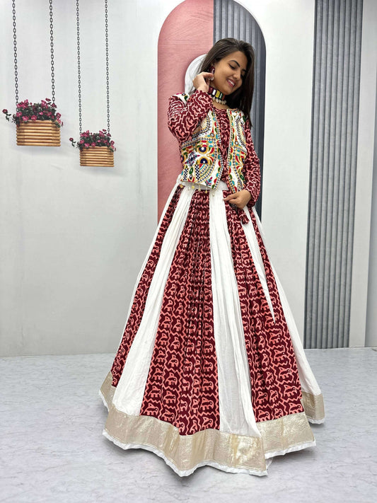 Women’s Navratri Special Pure Cotton Lehenga Choli with Gamathi Work | 6 Meter Flair Traditional Garba Outfit Fashion Kreza