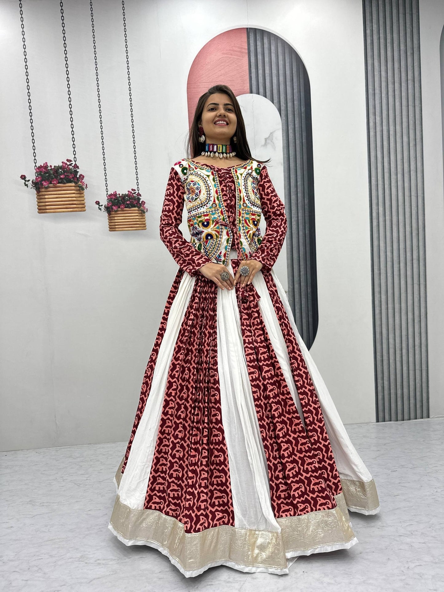 women’s navratri special pure cotton lehenga choli with gamathi work | 6 meter flair traditional garba outfit