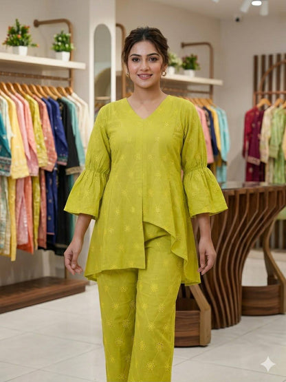 Women’s Cotton Embroidered Co-Ord Set | Stylish Top & Pant Set | Casual & Summer Wear