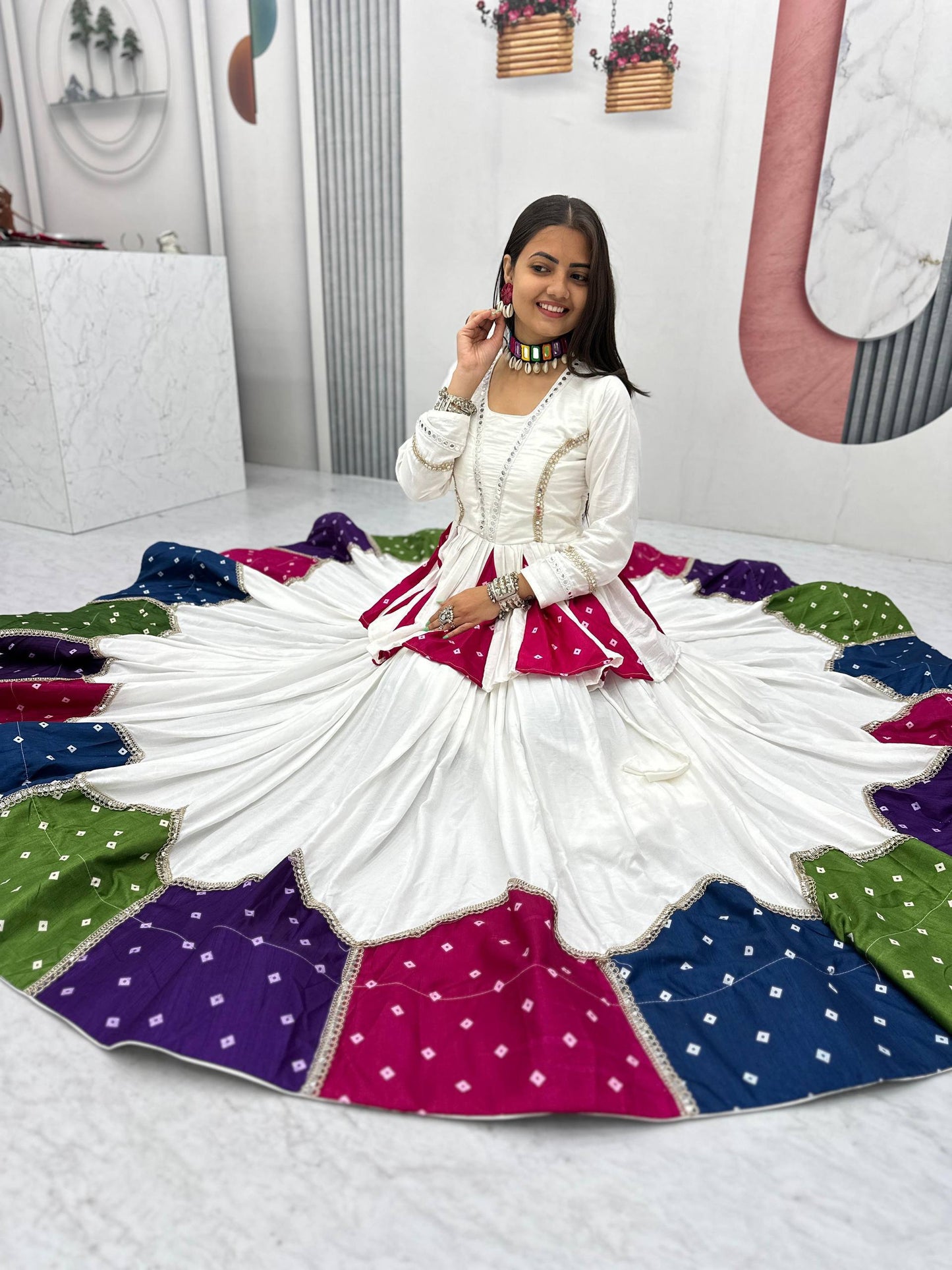 women’s navratri special pure cotton kediyu lehenga set | 6 meter flair traditional garba outfit