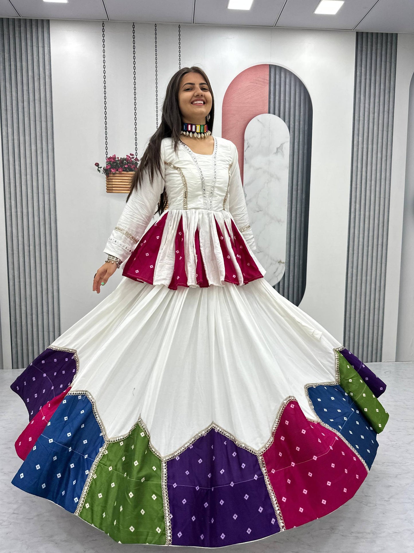 women’s navratri special pure cotton kediyu lehenga set | 6 meter flair traditional garba outfit