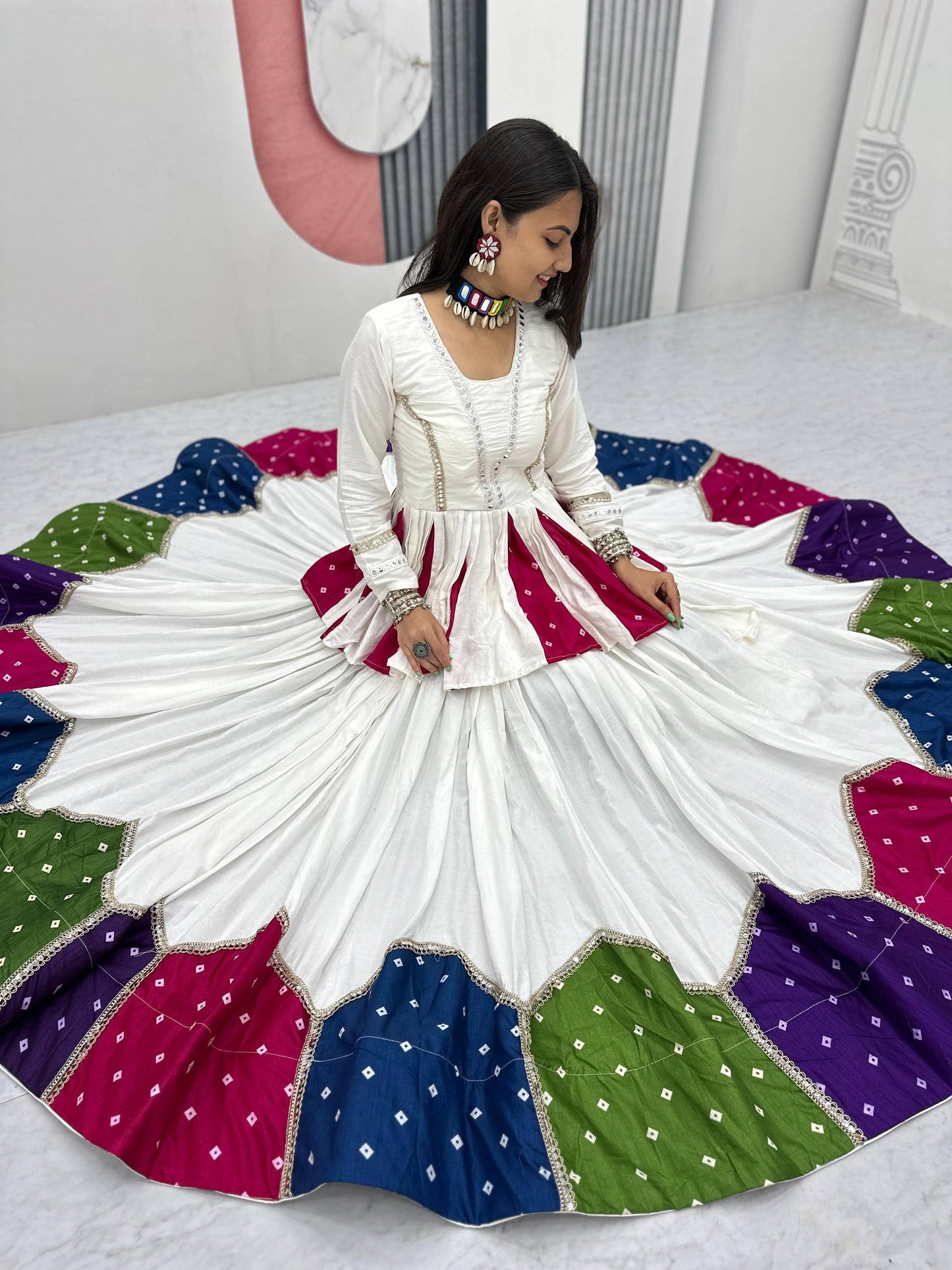 women’s navratri special pure cotton kediyu lehenga set | 6 meter flair traditional garba outfit