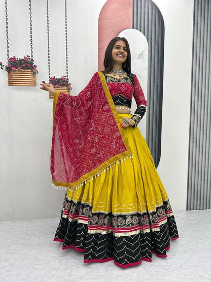Women’s Navratri Special Rayon Cotton Lehenga Choli with Dupatta | Embroidery Thread & Sequence Work | 6 Meter Flair