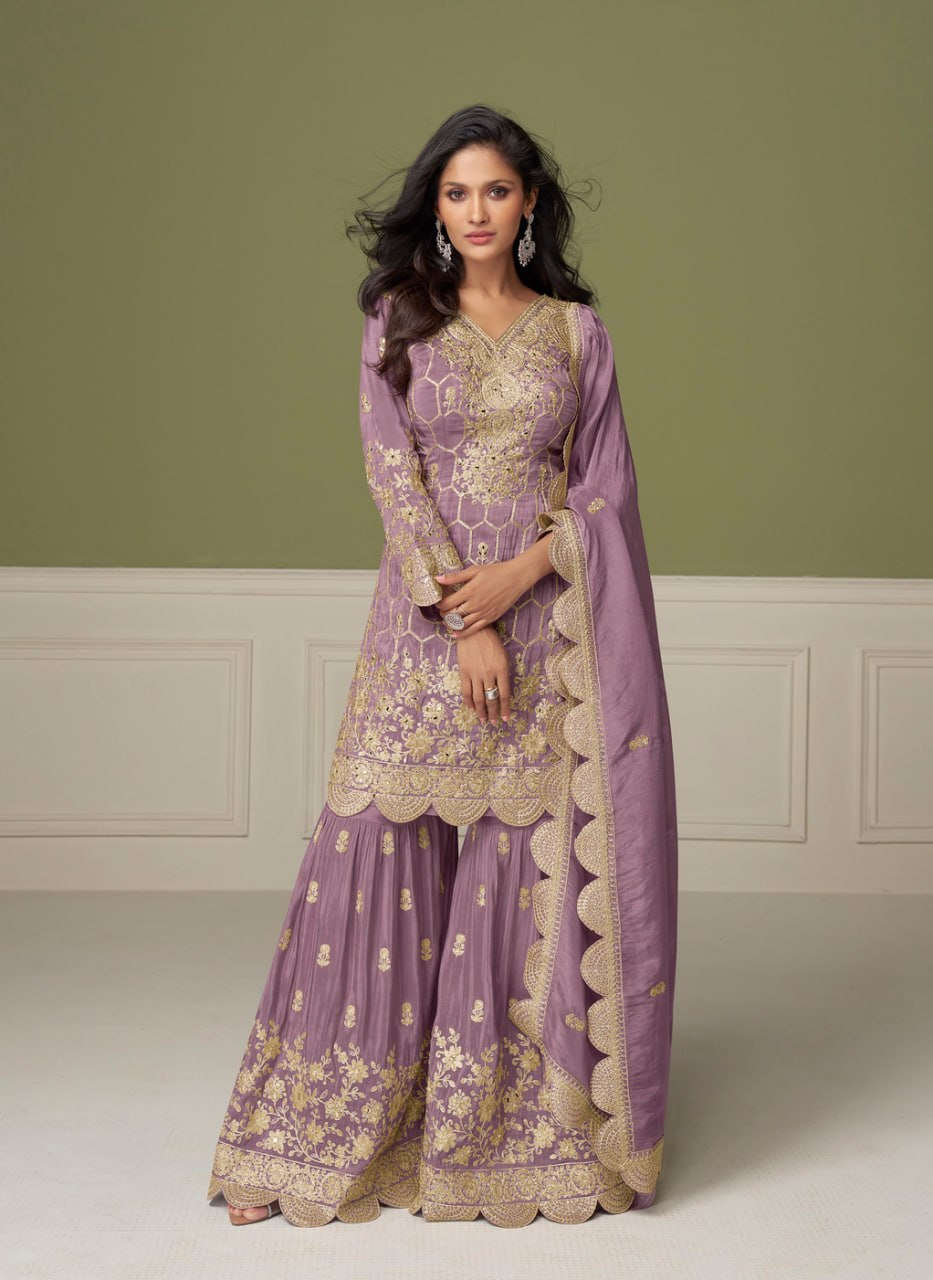 women’s heavy salsa fabric kurti palazzo dupatta set | coding & sequence work designer ethnic suit fashion kreza