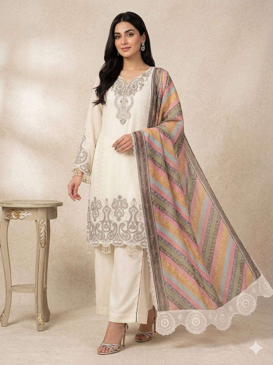 women’s star georgette embroidered kurti palazzo dupatta set | sequence work party wear suit fashion kreza