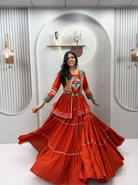 Women’s Navratri Pure Cotton Lehenga Choli with Gamathi Work | 3 Piece Koti, Choli & 9 Meter Flair Lehenga Set