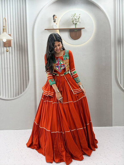 Women’s Navratri Pure Cotton Lehenga Choli with Gamathi Work | 3 Piece Koti, Choli & 9 Meter Flair Lehenga Set