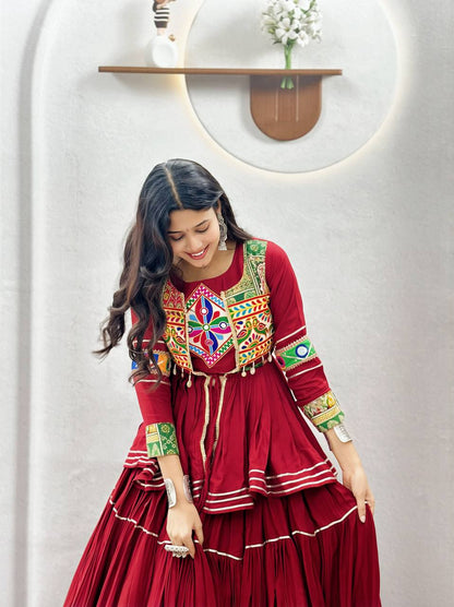 Women’s Navratri Pure Cotton Lehenga Choli with Gamathi Work | 3 Piece Koti, Choli & 9 Meter Flair Lehenga Set