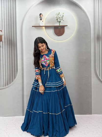 Women’s Navratri Pure Cotton Gamathi Work Lehenga Choli with Koti | 9 Meter Flair Traditional Garba Outfit
