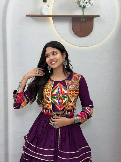 Women’s Navratri Pure Cotton Gamathi Work Lehenga Choli with Koti | 9 Meter Flair Traditional Garba Outfit