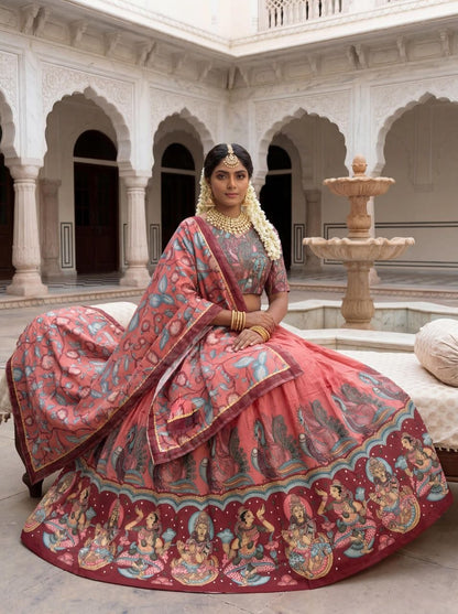 Women’s Kalamkari Print Lehenga Choli Set with Dupatta | Chent Crepe Designer Ethnic Wear for Festive & Traditional Occasions