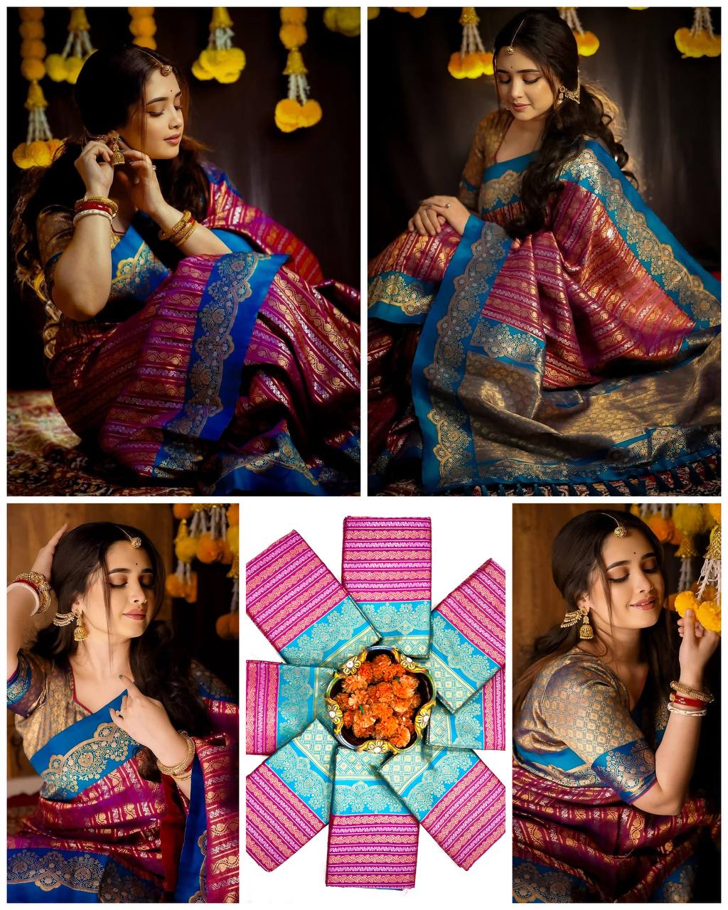 women’s soft lichi silk saree with rich pallu & all over jacquard work | traditional festive saree