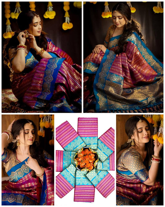 Women’s Soft Lichi Silk Saree with Rich Pallu & All Over Jacquard Work | Traditional Festive Saree