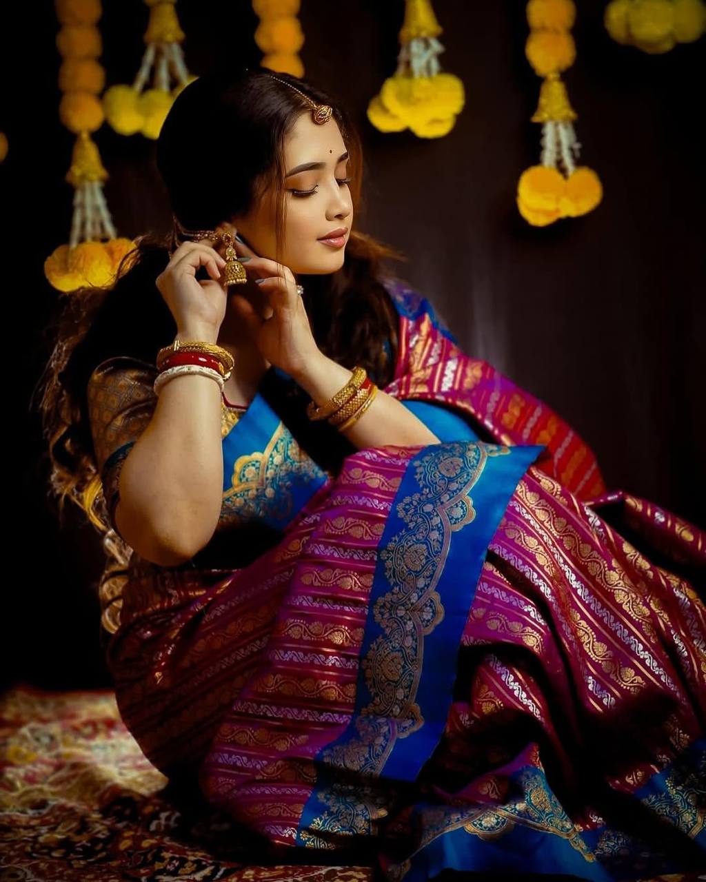 women’s soft lichi silk saree with rich pallu & all over jacquard work | traditional festive saree