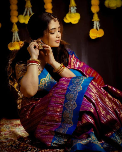 Women’s Soft Lichi Silk Saree with Rich Pallu & All Over Jacquard Work | Traditional Festive Saree