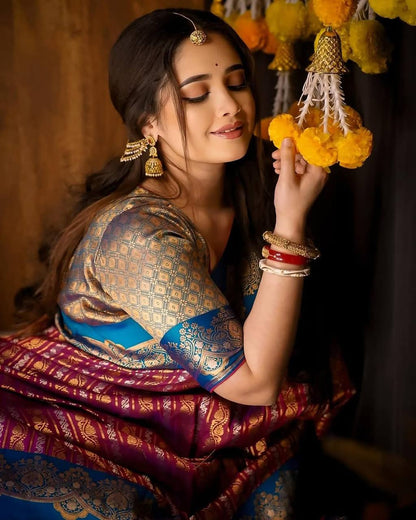 Women’s Soft Lichi Silk Saree with Rich Pallu & All Over Jacquard Work | Traditional Festive Saree