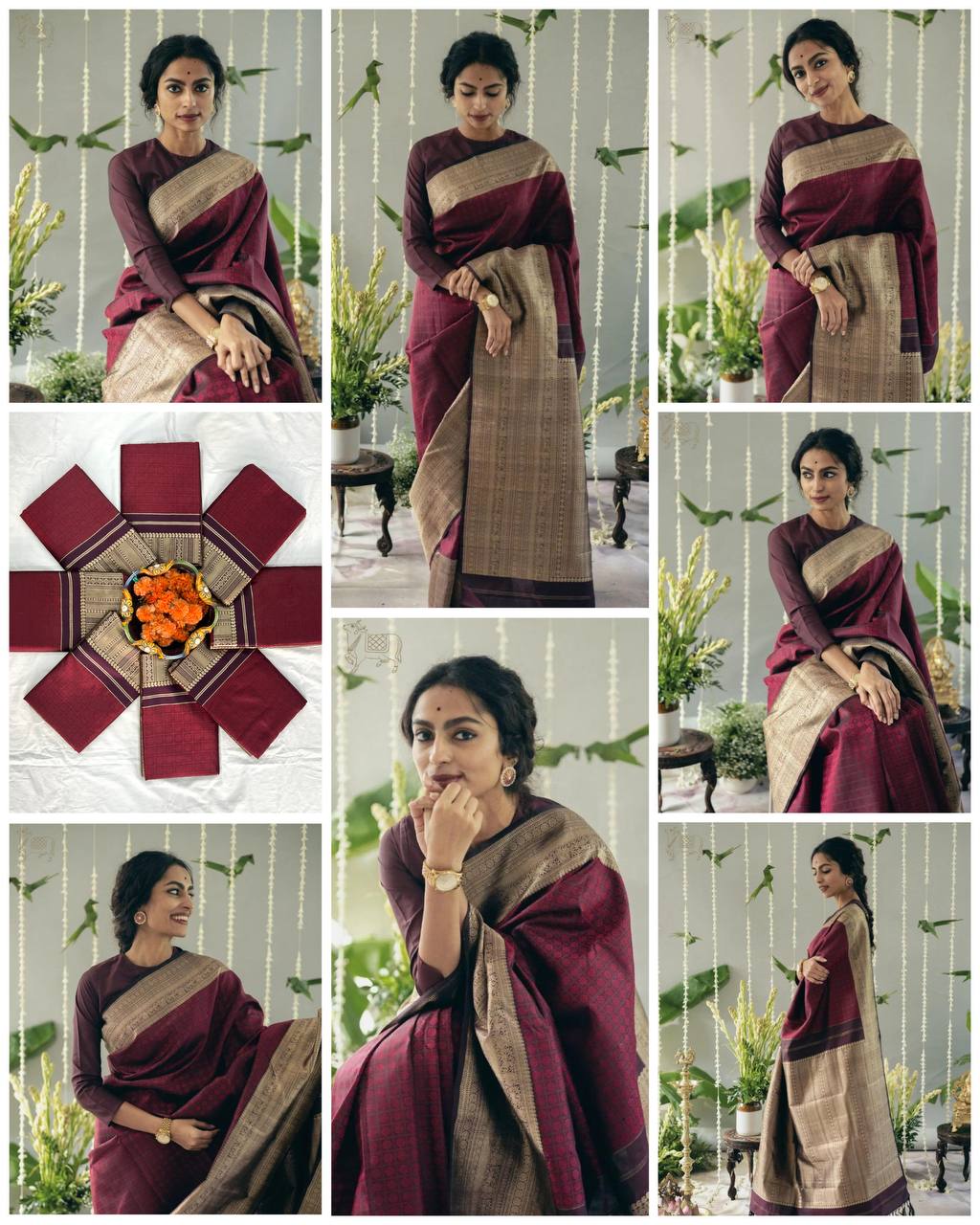 women’s soft lichi silk saree with rich pallu & all over jacquard work | contrast jacquard border saree