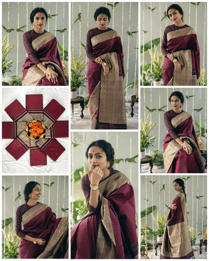 Women’s Soft Lichi Silk Saree with Rich Pallu & All Over Jacquard Work | Contrast Jacquard Border Saree