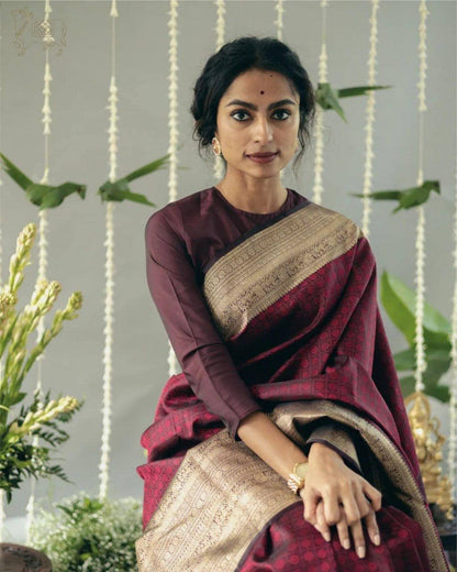 Women’s Soft Lichi Silk Saree with Rich Pallu & All Over Jacquard Work | Contrast Jacquard Border Saree