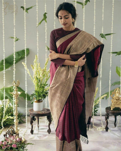 Women’s Soft Lichi Silk Saree with Rich Pallu & All Over Jacquard Work | Contrast Jacquard Border Saree