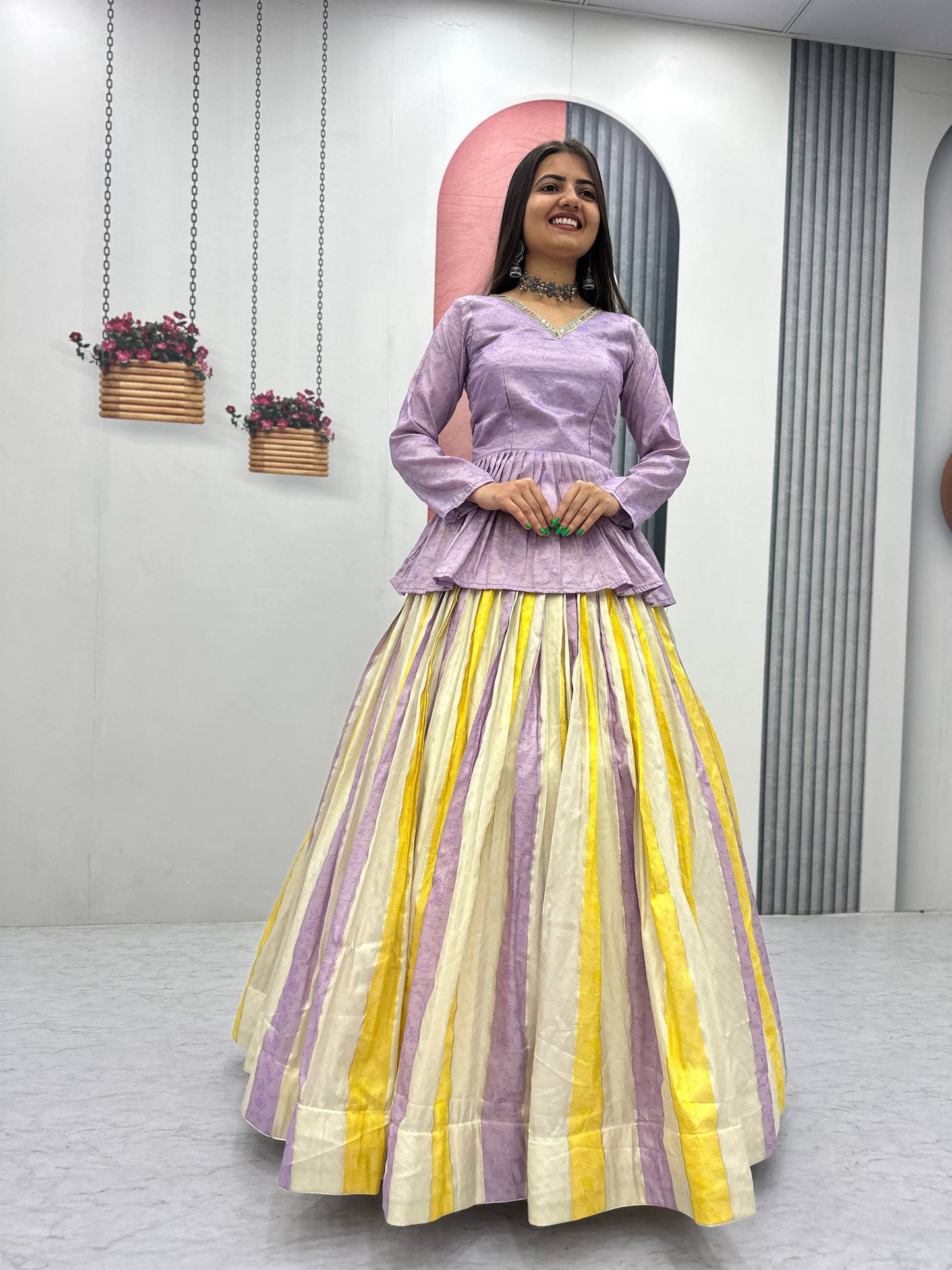women’s festival special jacquard silk lehenga choli | fully stitched designer ethnic wear with 3.5 meter flair