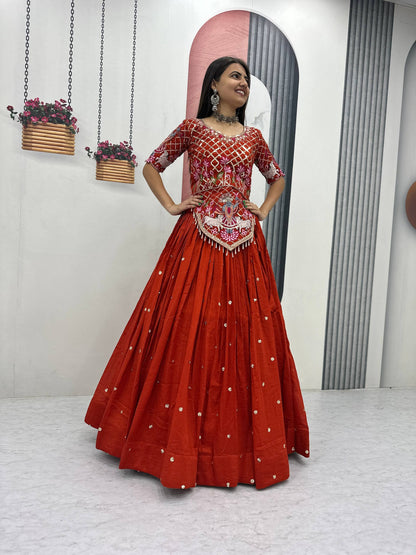 Women’s Wedding Wear Vichitra Silk Lehenga Choli with Dupatta | Embroidered Thread & Sequence Work Designer Lehenga Set