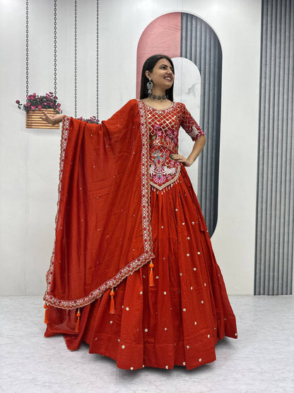 Women’s Wedding Wear Vichitra Silk Lehenga Choli with Dupatta | Embroidered Thread & Sequence Work Designer Lehenga Set