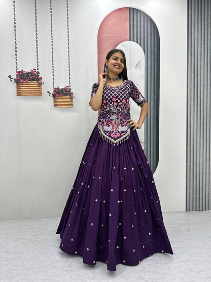 Women’s Wedding Wear Vichitra Silk Lehenga Choli with Dupatta | Embroidered Thread & Sequence Work Designer Lehenga Set