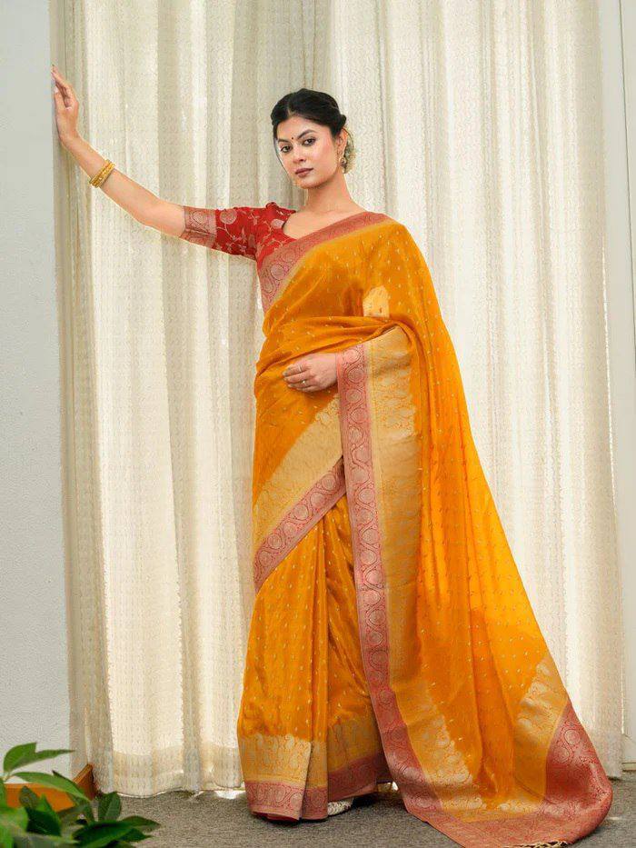 women’s soft lichi silk saree with rich pallu & all over jacquard work | festive traditional saree collection