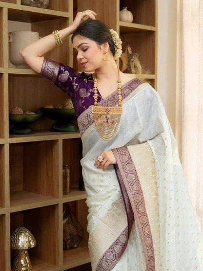 Women’s Soft Lichi Silk Saree with Rich Pallu & All Over Jacquard Work | Festive Traditional Saree Collection