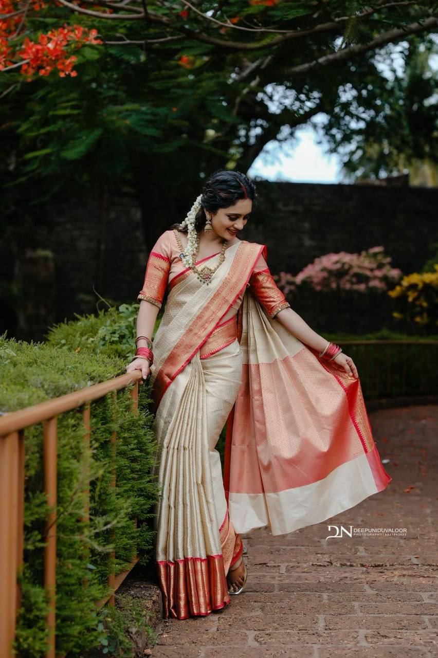 women’s soft lichi silk saree with rich pallu & all over jacquard work | traditional festive saree