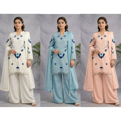 Women's Soft Organza Embroidered Kurti Palazzo Dupatta Set | Cut Work Designer 3 Piece Ethnic Suit | Wedding & Party Wear