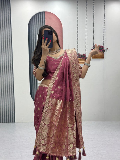 Women’s Ready Pleated Pure Silk Saree with Heavy Jacquard Work & Tassels | Festival Wear Designer Saree with Unstitched Blouse