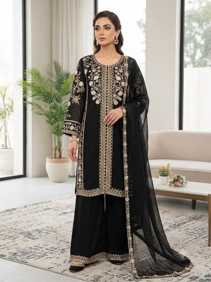 Women's Roman Sequence Embroidered Kurti Palazzo Dupatta Set | Designer 3 Piece Ethnic Suit with Soft Organza Dupatta