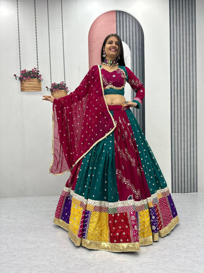 Women's Navratri Vintage Fox Georgette Chaniya Choli with Dupatta | Embroidered Sequence Work | 6 Meter Flair | Fully Stitched