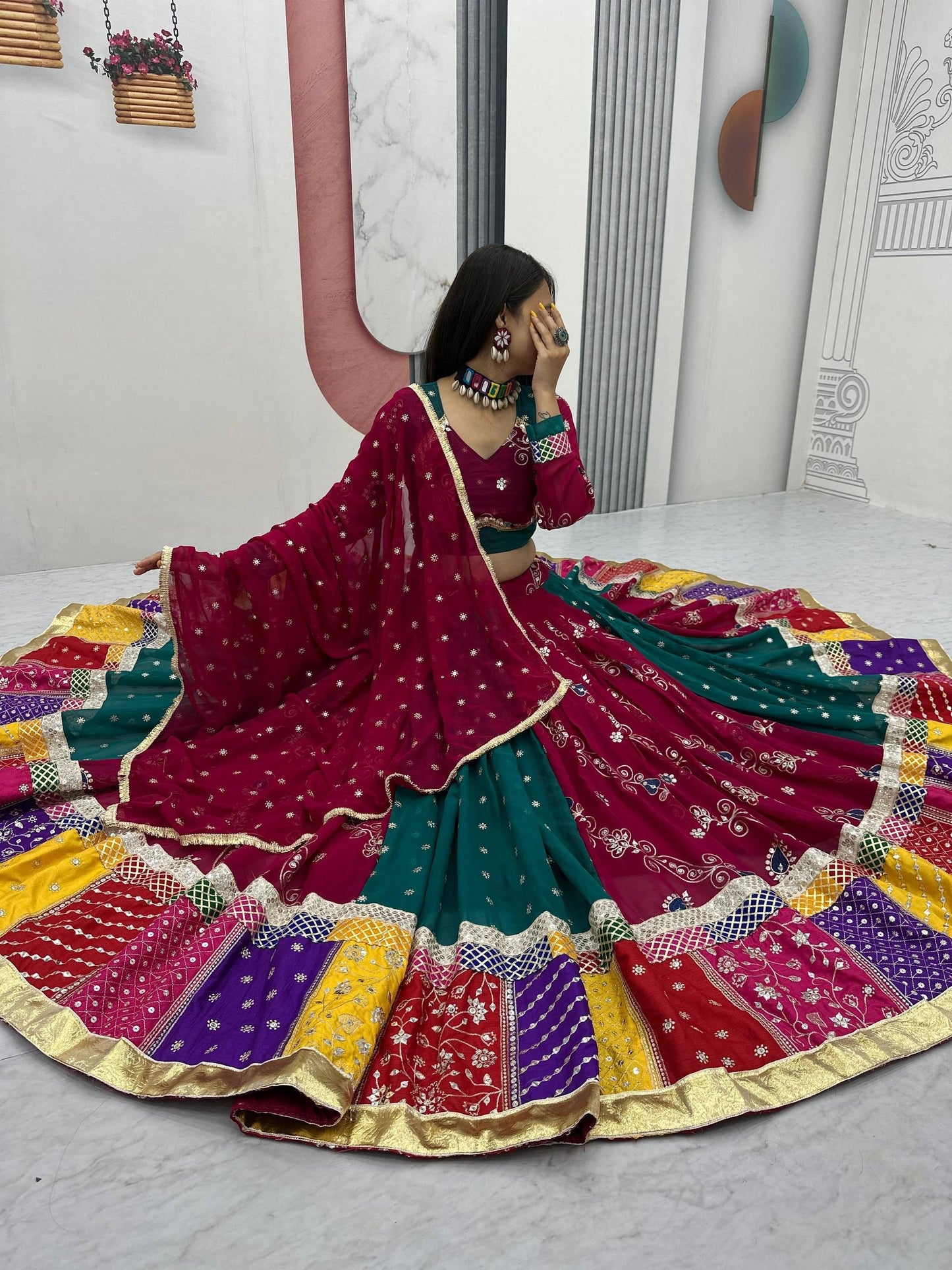 women's navratri vintage fox georgette chaniya choli with dupatta | embroidered sequence work | 6 meter flair | fully stitched